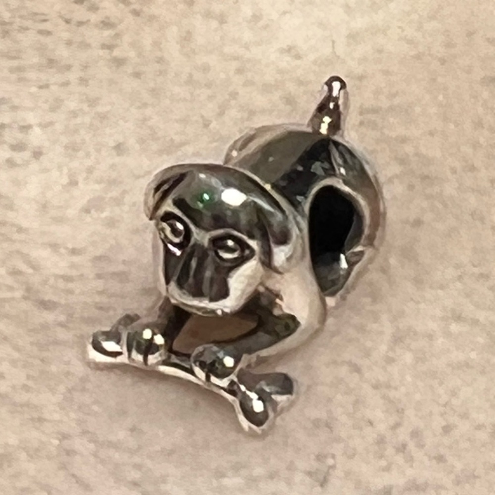 🧸 STAMPED “THAI 925 IBB” STERLING SILVER DOG WITH BONE CHARM -BRACELET/NECKLACE